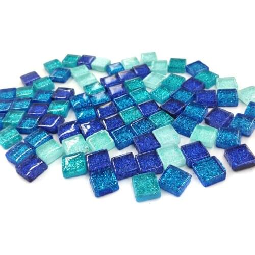155 pcs 4 colors mixed Mosaic Pieces Assorted Color Square Glitter Glass Mosaic Tiles for DIY Crafts Supplies blue purple green