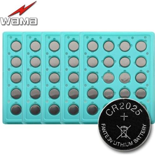 100pcs/5pack Wama New CR2025 Li-ion Lithium 3V Button Cell Coin Battery Car Remote BR2025 2025 DL2025 KCR2025 LM2025 Batteries