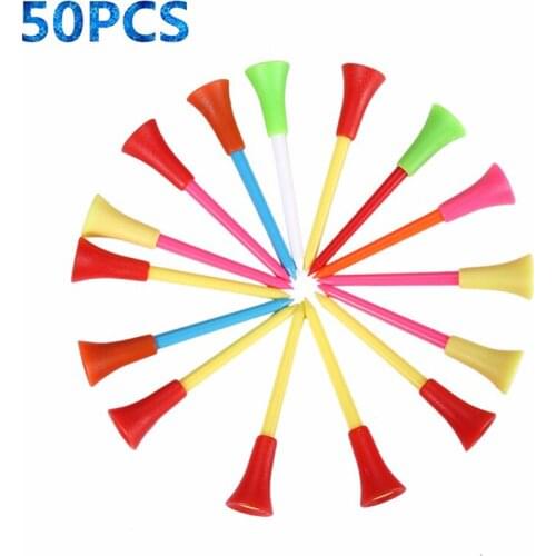 50Pcs/bag Multi Color Plastic Golf Tees 83mm Durable Rubber Cushion Top Golf Tee