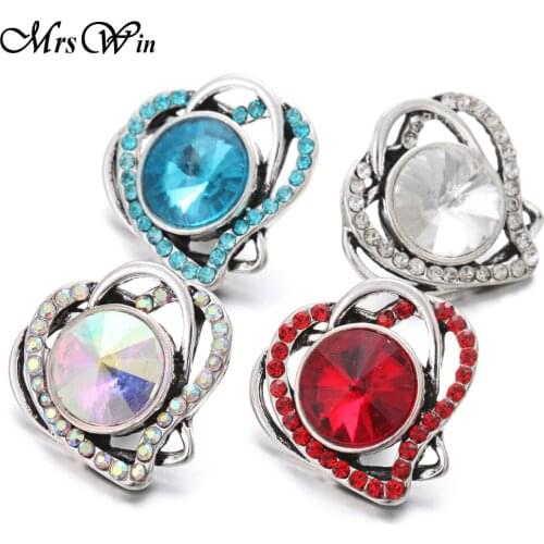 6pcs/lot High Quality Snap Jewelry Rhinestone Love Heart 18mm Snap Buttons Fit Snap Bracelet for Mother Daughter Love Jewelry