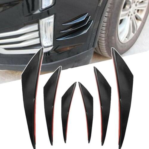 6PCS Universal Black Gloss Car Styling Accessories Auto Front Bumper Lip Rubber Fin Splitter Spoiler Canard Valence Body Sticker