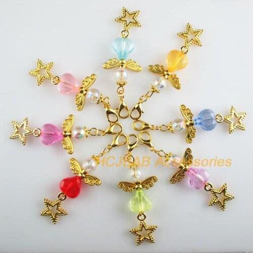 8 New 21.5x33mm Angel Charms Mixed Heart Acrylic Gold Color Star Retro With Lobster Claw Clasps