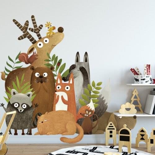 Big forest cartoon animal wall sticker. Waterproof stickers for bedroom childrens room kindergarten. Room decoration mural