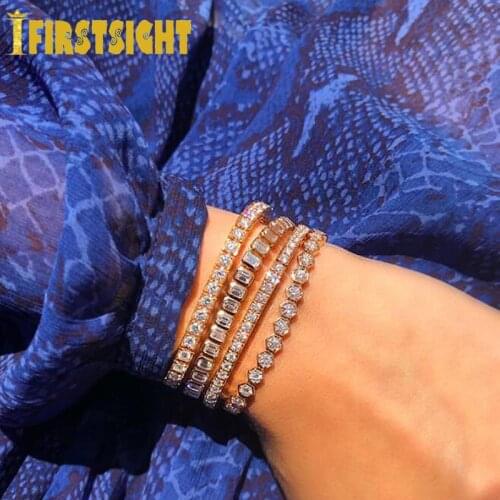 Iced Out Hexagon AAA Cubic Zirconia 5mm Tennis Bracelet Silver Color CZ Chain Geometry Charm Bracelet Hip Hop Jewelry For Women