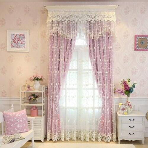 Finished Curtains for Bedroom Pastoral Lace Embroidery Tulle Valance Curtain for Living Room Window Yarn Pure Color High Shade