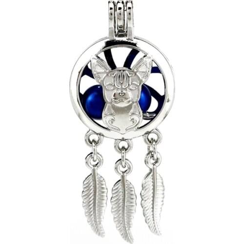 K792 5pcs/lot Silver Alloy Dream Catcher Dog Leaf Pearl Cage Pendant Fairytale Party Essential Oil Diffuser