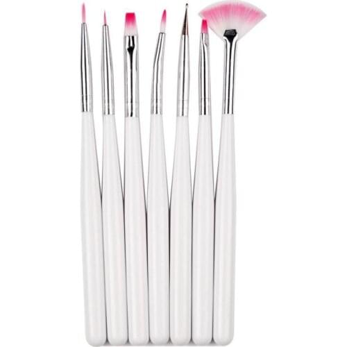 7pcs/set Nail Painting Brushes UV Gel Acrylic Nail Art Brush Manicure Brush Pen Dotting Painting White Nail Brush Set T0002