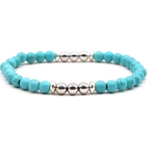 Classic 6mm Blue Natural stone bead Bracelets distance Hematite stone bead bracelet for Men&Women charm Handmade fashion Jewelry