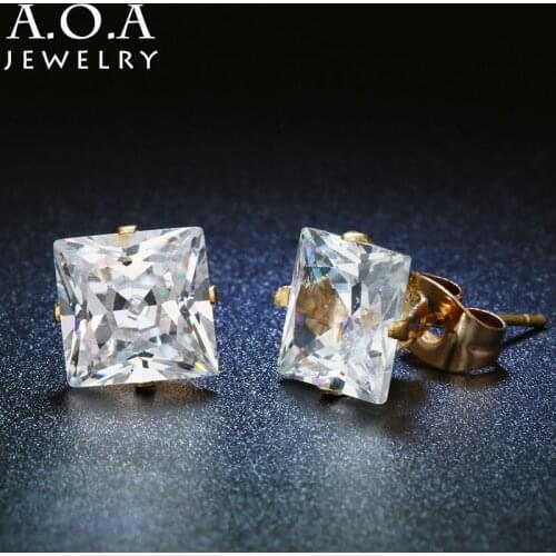 2017 Classic Stainless Steel Stud Earrings 3-10MM Cubic Zirconia Stone Earrings For Women Party