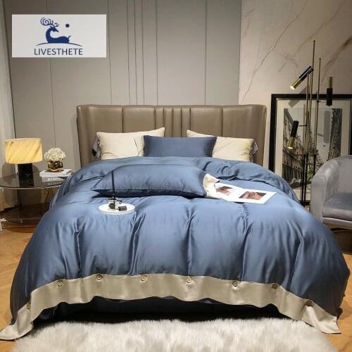 Liv-Esthete Women Luxury Blue 100% Silk Bedding Set Pure Healthy Silk Duvet Cover Queen King Flat Sheet Pillowcase Bed Linen Set