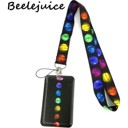 Colorful Moon Space Art Fashion Lanyard ID Badge Holder Bus Pass Case Cover Slip Bank Credit Card Holder Strap Card Holder