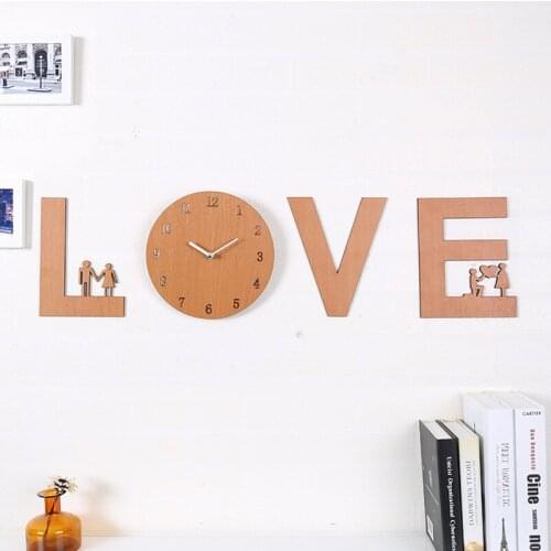 Creative Wall Clock Living Room Mute Charts Love Art Personality Round Simple Brief Style Wooden Decor Large Unique Digital