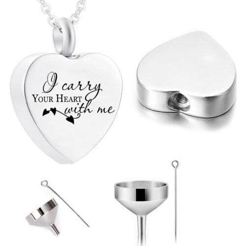Cremation Jewelry Stainless Steel Urn Heart Pendant For Human/pet Ashes Memorial With Filling Kit And Gift Velvet Bag