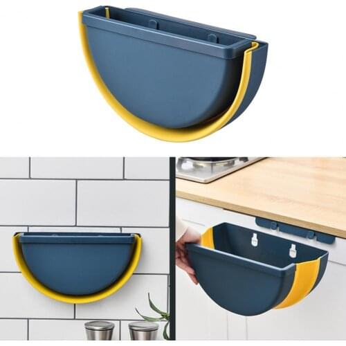 Kitchen Wall-Mounted Folding Trash Waste Container Portable Self-adhesive Stable Foldable Can Wall-mounted Storage Bin for Home