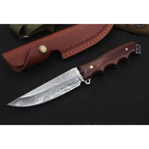 Lion EN015 King straight fixed knife 8CR13MOV blade steel+Red Rose wood handle portable protector fruit self-defense EDC knife
