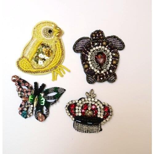 Fashion beaded appliques patches for clothing DIY sew on rhinestone patch crown butterfly Embroidery parches bordados para ropa