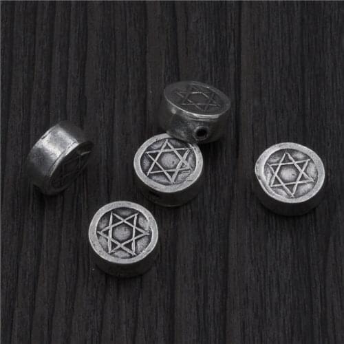 Fashion Craft Star of David Flat Round Beads 10mm 925 Sterling Silver Spacer Beads For DIY Jewelry Making Necklace Bracelets