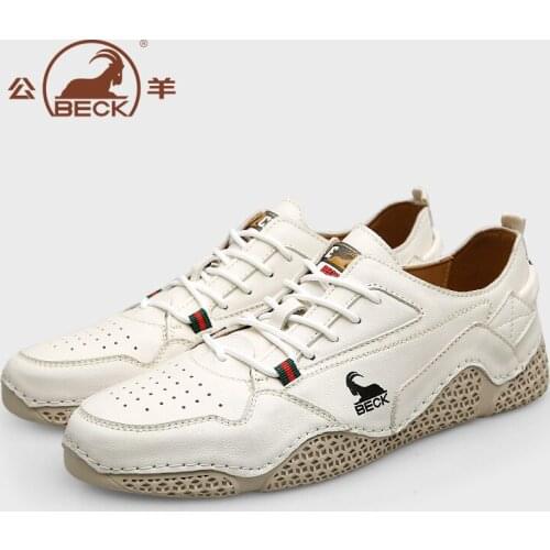 Men white versatile casual shoes breathable outdoor walking skaterboarding genuine leather upper footware