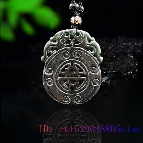 Jade Pixiu Pendant Black Green Carved Charm Amulet Chinese Jewellery Fashion Gemstone Natural Gifts Necklace