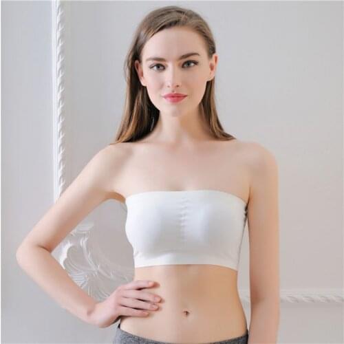 Newest Women Ice Silk No Trace Removable Chest Pad Wrapped Chest Solid Natural Bandeau Bra Sexy Wrapped Chest