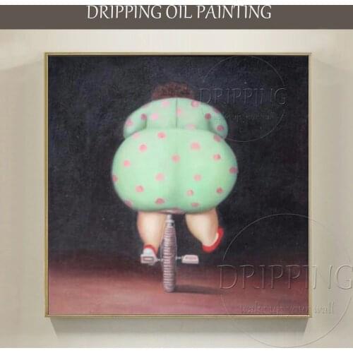 Gifted Artist Hand-painted High Quality Fat Ass Woman Oil Painting on Canvas Funny Woman with Big Ass Cycling Oil Painting