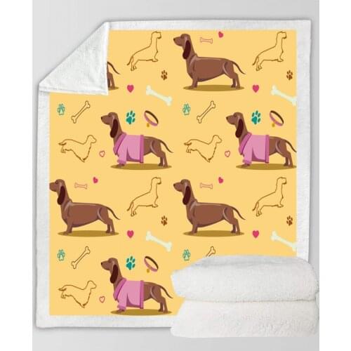 Yellow Background Dog Print Blanket 3D Cartoon Animal Blanket Bedroom Blanket Nap Office Extra Thick Blanket