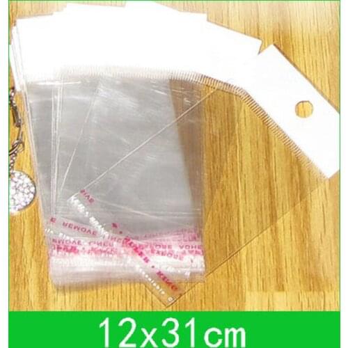 Hanging hole poly packing bags (12x31cm) with self adhesive seal opp bag wholesale 500pcs/lot