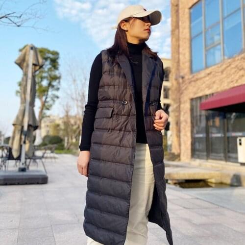 Tailored Collor Down Vest Long Women 2021 White Duck Down Slim Mid-Length Sleeveless Winter Trendy Down Long Jacket Vest Casual