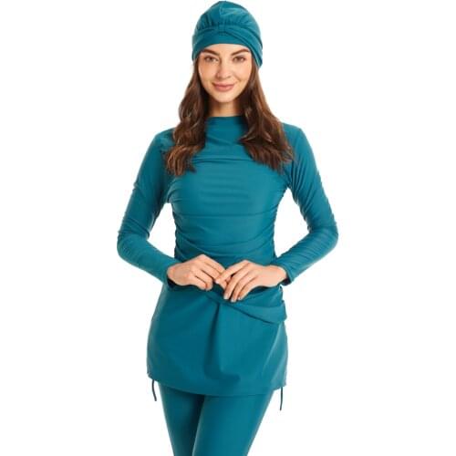 Plus Size Modest Muslim Swimwear Pure Color Burkinis Islam Swimsuit Bikini Full Coverage Hijab Beachwear Swimwear