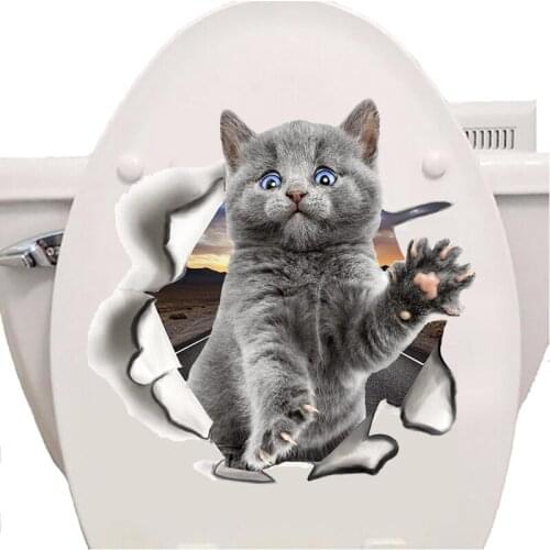 Reative 3D Cat Toilet Sticker Cute Animal Wall Sticker Blue Cat Home Decoration Art PVC Vinyl Bathroom Decoration Waterproof