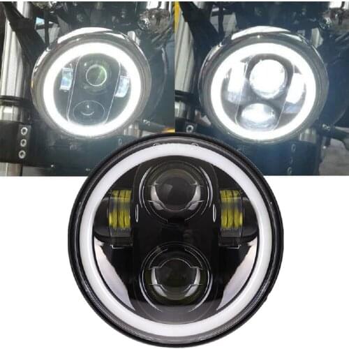 5 3/4 5.75 Inch LED Headlight For Indian Scout Motorcycles Dyna Sportster XL 1200 883 H4 With White DRL Amber Turn Signal Halo