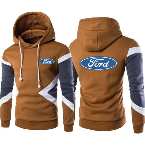 Fashion casual New Spring Autumn Ford logo Print Mens hooded sweatshirt Stitching color Fleece Mens tops Oversized sportswear