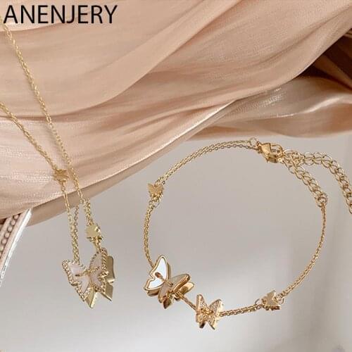 925 Sterling Silver Butterfly Jewelry Sets for Women Wedding White Shell Dainty Earring Necklace Set Gifts