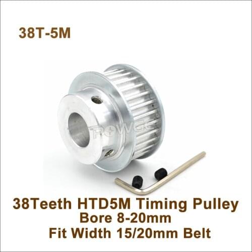 POWGE 38 Teeth 5M Timing Pulley Bore 8-20mm Fit Width 15/20mm HTD 5M Timing Belt 38T 38Teeth HTD 5M Synchronous Pulley