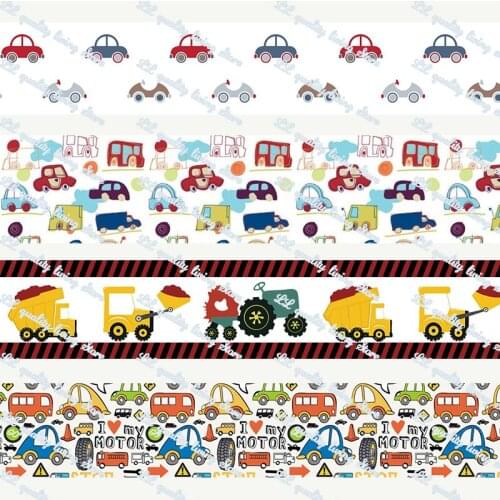 16-75MM Mini Car printed Grosgrain Ribbon 50 Yards/Roll Tape Clothing Bakery Hairbow Gift Wrapping Accessory Hairbow Head