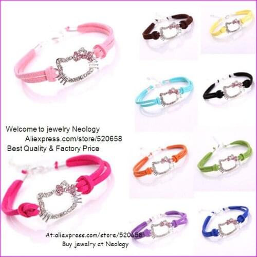 2020 30pcs/lot Crystal rhinestone Gold Kay Cat Charm Girls Ladies Leather Friendship Bracelet with 5 colors