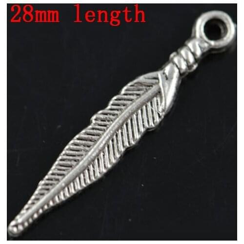 28mm Ancient Silver Feather Charms Leaf Shape Pendant For Jewelry Making 200pc/lot