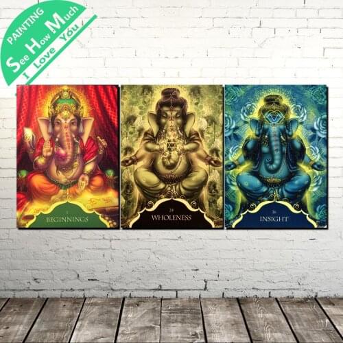 3 Piece 3 Colors Buddha Lord Wall Art Canvas Painting Posters and Prints Framed Art Painting Pictures for Home Decoration
