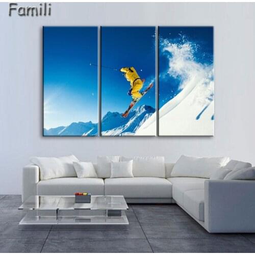 3Pcs/Set Fashion Printed Canvas Printings Alpine Skiing Painting Wall Art Home Decoration Poster 5 Panel Canvas Unframed
