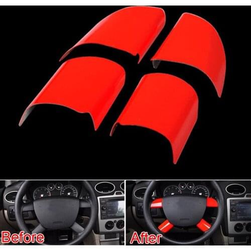 4Pcs Stainless Steel Car Interior Steering Wheel Inster Trim Moulding Covers Sequined Decoration For Ford Focus 2009 2010 2011