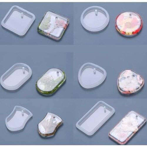 6 Pcs Keychain Epoxy Resin Mold Hanging Pendant Silicone Mould DIY Crafts Jewelry Necklace Casting Mold 94PA
