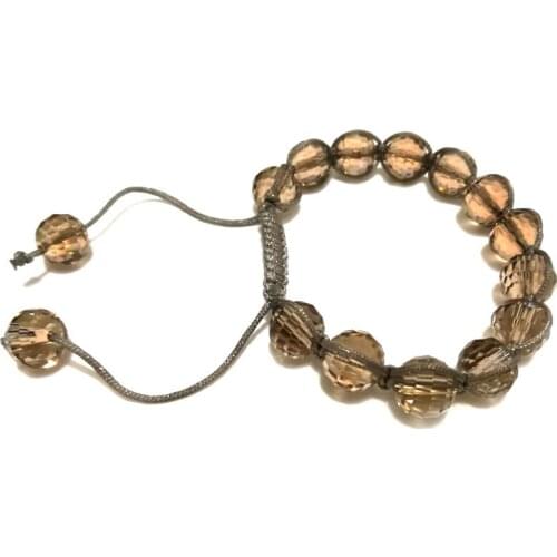 7 inches 10mm Smoky Natural Crystal Beaded Adjustable Bracelet