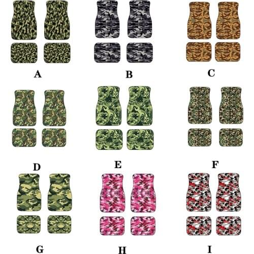 Aimaao Green Army Camo Print Car Floor Mats Set of 4 with Anti Slip Rubber Backed All Weather Heavy Duty Floor Protection