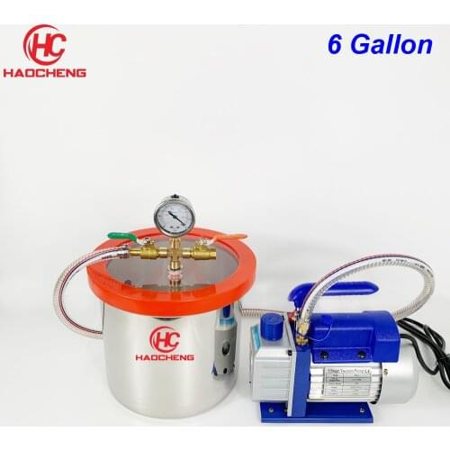 Free Shipping 6.2 Gal (24L) Stainless Vacuum Chamber with 2.5CFM (1.4L/s) 220V Vacuum Pump,28cm*40cm Degassing Chamber