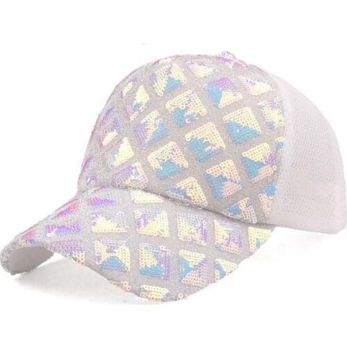 [YARBUU] Womens Summer Korean Version of The Tide Sequin Baseball Cap Shows Breathable Net gimme cap trucker Hat summer hat