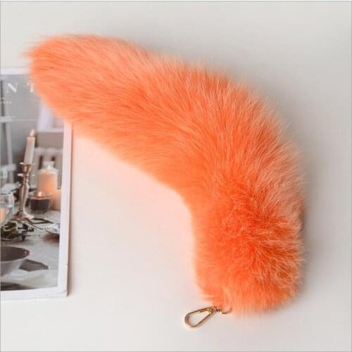 Colorful Real Fox Fur Tail Keychain 40cm long Bag Charm Soft Fluffy KeyRing Pendant Women Backpack Accessories Wholesale Price