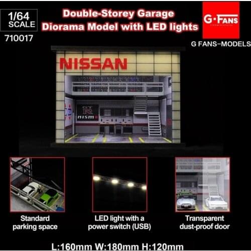 GFANS-MODEL 1:64 Diorama with LED Light Double Deck Garage NISSAN