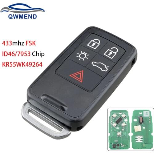 Remote Key for Volvo Smart Car Key Fob KR55WK49264 for Volvo XC60 S60 S60L V40 V60 S80 XC70 KYDZ ID46/7953 Chip 433Mhz