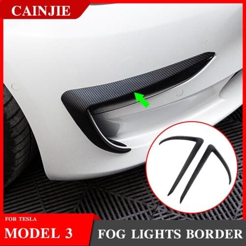 For Tesla Model 3 2021 Accessories Matte Carbon Fiber ABS Model 3 Fog lights border Lamp Model Three frame decoration sticker