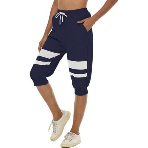 Joggers Women Sweatpants 3/4 Summer Capris Pants Side Striped Elastic High Waist Sport Casual Calf Length Trousers Plus Size Y2K